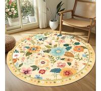 Générique Tapis Ronde,Fleurs Modernes Fleurs Colorées Design Contemporain, Jaune, ø 130 cm, Tapis Decoratif pour Fauteuil Pouf Salon Moderne Chambre Adulte ou Ado