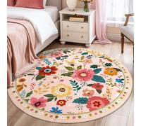 Générique Tapis Ronde,Fleurs Modernes Florales Colorées Contemporaines, Rose, ø 130 cm, Tapis Decoratif pour Fauteuil Pouf Salon Moderne Chambre Adulte ou Ado