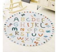 Générique Tapis Ronde,Imprimé Alphabet Multicolore Floral et Animalier Moderne, Orange, ø 130 cm, Tapis Poils Ras Decoratif pour Fauteuil Pouf Salon Moderne Chambre Adulte ou Ado