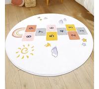 Générique Tapis Ronde, Moderne, Nuages, Animaux, Chiffres, Motif à Carreaux, Orange, ø 130 cm, Tapis Decoratif pour Fauteuil Pouf Salon Moderne Chambre Adulte ou Ado