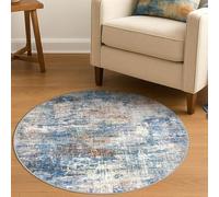 Générique Tapis Ronde, Motif Abstrait Moderne Shabby Chic, Bleu, ø 150 cm,Tapis Chambre Decoratif Accessoires Aesthetic Exterieur Salon de Jardin