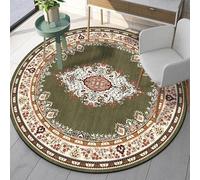 Générique Tapis Ronde,Motif Floral Traditionnel Oriental Vintage, Vert, ø 130 cm, Tapis Poils Ras Decoratif pour Fauteuil Pouf Salon Moderne Chambre Adulte ou Ado