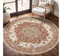 Générique Tapis Ronde,Motif Floral Vintage Vieilli Traditionnel, Rouge, ø 160 cm, Tapis Salon Décoration Maison, Meuble Cuisine, Buffet Salle a Manger