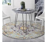 Générique Tapis Ronde,Tapis de Sol Vintage à Motif Floral Jaune, Gris, ø 130 cm, Tapis Poils Ras Decoratif pour Fauteuil Pouf Salon Moderne Chambre Adulte ou Ado