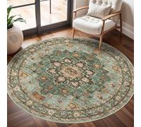Générique Tapis Ronde,Vintage Shabby Chic Floral Traditionnel, Vert, ø 190 cm, Tapis Poils Ras pour Deco Bureau à Domicile Salon ou Chambre à Coucher,