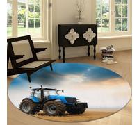 Générique Tapis Ronds 150 cm Photographie surréaliste Tapis Rond Terres agricoles Tracteur Lavable pour Salon, Coureur antidérapant à Poils Courts - Coureur Doux pour Chambres et salles à Manger