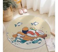 Générique Tapis Ronds 160 cm Rond, Dessin Animé Abstrait Vagues Océaniques Sushi Tapis Décoratifs Imprimés - Jaune Clair Tapise Ronds Antidérapants Lavables Ronds pour Salon Chambre