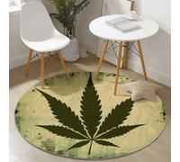 Générique Tapis Ronds 180 cm, Dessin Au Trait Feuille Chanvre Vieillie Vintage Tapis Décoratifs Imprimés Antidérapants, Lavables pour Salon Chambre Parquet ou Sols en Bois, Vert