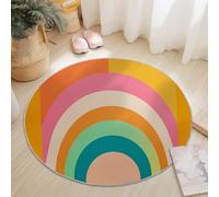 Générique Tapis Ronds Antidérapante Art Médiéval Minimalisme Rayures Thème, 90 cm Moelleuse Flanelle & Lavable Tapis Rond, Convient pour Salon Chambre d'enfant Balcon Décorer, Couleur Orange