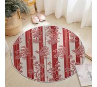 Générique Tapis Ronds Antidérapante Rétro Art Chinois Figurines en Porcelaine Thème, 150 cm Moelleuse Flanelle & Lavable Tapis Rond, Convient pour Salon Chambre d'enfant Balcon Décorer, Rouge