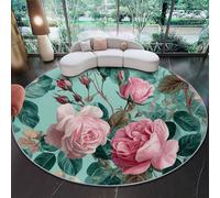 Générique Tapis Ronds Lavables 120 cm, Aquarelle Rétro Floral Feuille Tapis Rond Antidérapant pour sous Table à Manger, Vert pour Chambre Cuisine Balcon Terrasse Salle à Manger Intérieur Extérieur
