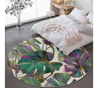 Générique Tapis Ronds Lavables 90 cm, Tropical Plante Feuille Art Déco Tapis Rond Antidérapant pour sous Table à Manger, Vert pour Chambre Cuisine Balcon Terrasse Salle à Manger Intérieur Extérieur