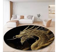 Générique Tapis Ronds pour Sol de Salon, Lavable Grand Cercle Tapis de Sol Antidérapant Surréalisme Abstraction Dragon d'or Imprimé pour Chambre Salle À Manger Pièce Nuit D’Enfant Noir 150 cm Rond