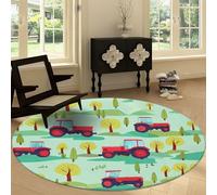 Générique Tapis Ronds Style Dessin Animé Tapis Rond Terres Agricoles Tracteur Lavable pour Salon, 100 cm Coureur Antidérapant à Poils Courts - Coureur Doux pour Chambres et Salles à Manger