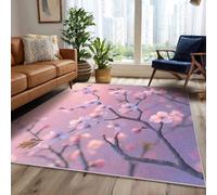 Générique Tapis Sakura Lavable 180x200, Tapis Salon Chambre, Motif Fleur Rose Branch Fleurs Magnifique, Antidérapant, Poil Court, Doux, Decoration Maison