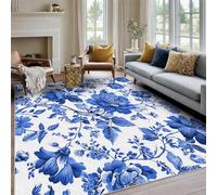 Générique Tapis Salon 100x150 cm Fleur Bleu, Tapis Imprimé Art Moderne Fleurs, pour Chambre à Coucher, Descente de Lit, Moquette Decoration Interieur, Lavable, Poil Ras, Antidérapant A(651)