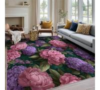 Générique Tapis Salon 100x150 cm Fleur de Pivoine, Tapis Imprimé Fleurs Rose Violet, pour Chambre à Coucher, Descente de Lit, Moquette Decoration Interieur, Lavable, Poil Ras, Antidérapant A(2623)
