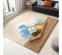 Générique Tapis Salon 120 x 180 cm Sushi De Dessin Animé Vagues, Lavable en Machine Tapis de Chambre Antidérapant - pour Manger Bureau & Plus Durable Poils Ras MoquetteBeige