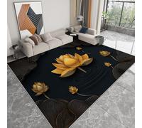 Générique Tapis Salon 120 x 180 cm, Tapis Lavables avec Dos Antidérapant, Moquette à Poils Courts Lotus Doré Simple Et Pourtant Luxueux pour Salon Chambre, Bureau & Plus Durable & Écologiqu, Noir