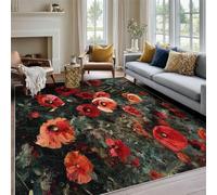 Générique Tapis Salon 120x180 cm Coquelicot, Tapis Imprimé Fleur Rouge, pour Chambre à Coucher, Descente de Lit, Moquette Decoration Interieur, Lavable, Poil Ras, Antidérapant A(1101)