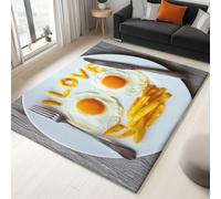 Générique Tapis Salon 140 x 200 cm Runner Rectangulaire Lavable Imprimé Réalisme, Assiette Œufs Au Plat Texte Tapis Décoratif Antidérapant, Runner Bas Doux pour Chambre, Décoration Sol