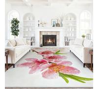 Générique Tapis Salon 140 x 200 cm, Tapis Imprimé Aquarelle Délicate Branches De Pêcher en Fleurs Lavable Antidérapant - Decoration Chambre Maison Poil Ras Doux Rose Et Blanc