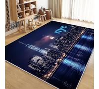 Générique Tapis Salon 140x200cm New York Empire State Building Vue De Nuit Tapis Chambre Moderne, Tapis Poils Ras Antidérapant, Tapis Lavable en Machine, pour Salon Chambre Salle à Manger Bureau