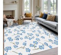 Générique Tapis Salon 150x150 Motif Japonais Fleurs de Cerisier, Tapis Imprimé Peinture à L'encre Architecture, Lavable Antidérapant, Decoration Chambre Maison, Poil Ras, Doux O245