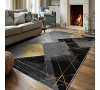 Générique Tapis Salon 150x150 Motif Or Noir Géométrique, Tapis Imprimé Moderne Abstrait Minimaliste, Lavable Antidérapant, Decoration Chambre Maison, Poil Ras, Doux H245