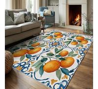 Générique Tapis Salon 150x150 Motif Orange, Tapis Imprimé Morris Style Boheme, Lavable Antidérapant, Decoration Chambre Maison, Poil Ras, Doux JID505