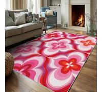 Générique Tapis Salon 150x200 Motif Rose Géométrique, Tapis Imprimé Rétro Abstrait, Lavable Antidérapant, Decoration Chambre Maison, Poil Ras, Doux SKZ35