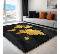 Générique Tapis Salon 160 x 230 cm Carte du Monde en Marbre, Lavable en Machine Tapis de Chambre Antidérapant - pour Manger Bureau & Plus Durable Poils Ras Moquette Noir