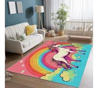Générique Tapis Salon 160 x 230 cm, Lavable imprimé Dessin Animé Nuage Arc en Ciel Licorne Antidérapant Tapis pour Chambre Cuisine Balcon Couloir décoration Sol - Rose Rectangulaire Home Decor