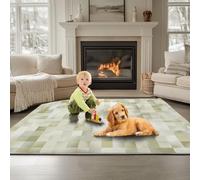 Générique Tapis Salon 160 x 230 cm Tapis Lavables avec Dos Antidérapant, Moquette à Poils Courts Motif De Cube Minimaliste pour Salon Chambre, Bureau & Plus Durable & Écologiqu, Vert Clair