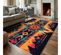 Générique Tapis Salon 160x230 Motif Aztèques Géométrique, Tapis Imprimé Plumes Ethnique Sud-Ouest, Lavable Antidérapant, Decoration Chambre Maison, Poil Ras, Doux hhm248