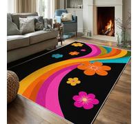 Générique Tapis Salon 160x230 Motif Rétro Fleur, Tapis Imprimé Abstrait Vagues, Lavable Antidérapant, Decoration Chambre Maison, Poil Ras, Doux SKZ89