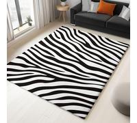 Générique Tapis Salon 160x230cm Lavable en Machine Tapis de Chambre Antidérapant Animal Abstrait Rayure Zèbre pour Manger, Bureau & Plus Durable & Écologiqu Poils Ras Moquette, Noir Blanc