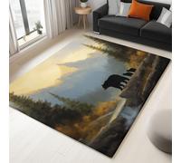 Générique Tapis Salon 180 x 240 cm Tapis Peinture À L’Huile Cascade Ours Noir, Moquette Lavable Brun - pour Chambre et Salle à Manger Doux Antidérapant Anti-Peluche Runner de Couloir