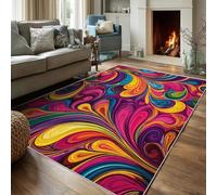 Générique Tapis Salon 180x200 Motif Rouge Violacé Vagues, Tapis Imprimé Rétro Abstrait, Lavable Antidérapant, Decoration Chambre Maison, Poil Ras, Doux fc130