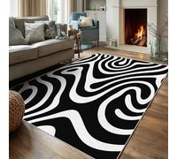 Générique Tapis Salon 200x300 Motif Abstrait Noir et Blanc, Tapis Imprimé Moderne Vagues, Lavable Antidérapant, Decoration Chambre Maison, Poil Ras, Doux SKZ117