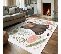 Générique Tapis Salon 200x300 Motif Ours Animaux Sauvages, Tapis Imprimé Mignon Fleur, Lavable Antidérapant, Decoration Chambre Maison, Poil Ras, Doux IPF13