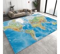Générique Tapis Salon 3D Impression Carte du Monde Doux Lavables Antidérapant Carpet Thèmes Géographiques Tapis Chambre Decoration Moquette pour Salle à Manger Porche Teppich de Salon 140x200 cm D-26