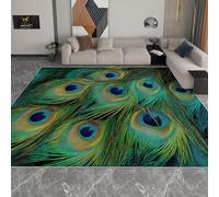 Générique Tapis Salon 60 x 120 cm Tapis Plumes De Paon, Moquette Lavable Vert - pour Chambre et Salle à Manger Doux Antidérapant Anti-Peluche Runner de Couloir