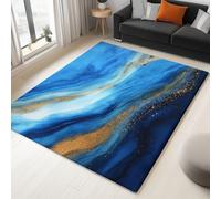 Générique Tapis Salon 60 x 90 cm Peinture À L’Encre D’Alcool sur Marbre, Lavable en Machine Tapis de Chambre Antidérapant - pour Manger Bureau & Plus Durable Poils Ras MoquetteBleu