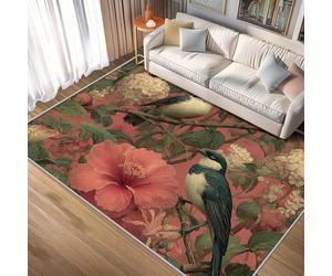 Générique Tapis Salon 60x90 cm Oiseau Fleur, Tapis Imprimé Fleurie, pour Chambre à Coucher, Descente de Lit, Moquette Decoration Interieur, Lavable, Poil Ras, Antidérapant A(1)