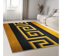 Générique Tapis Salon 80 x 150 cm Rayures Rétro Tapis Doux Antidérapant pour Chambre, Runner Lavable Noir et Or Cadre Runes, Runner de Sol pour Bureau, Salle de Bain, Salle à Manger, Salle de Jeux