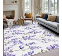 Générique Tapis Salon 80x150 cm Fleur Violet, Tapis Imprimé Lavande Fleurie, pour Chambre à Coucher, Descente de Lit, Moquette Decoration Interieur, Lavable, Poil Ras, Antidérapant A(1077)