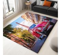 Générique Tapis Salon 90 x 150 cm Tapis Photographie Paris Voitures Classiques, Moquette Lavable Rouge pour Chambre et Salle à Manger, Doux, Antidérapant, Anti-Peluche, Runner de Couloir