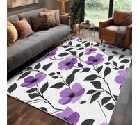Générique Tapis Salon 90x150 cm Fleur Violet, Tapis Imprimé Feuille Fleurie, pour Chambre à Coucher, Descente de Lit, Moquette Decoration Interieur, Lavable, Poil Ras, Antidérapant A(232)