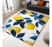 Générique Tapis Salon à Poils Blanc 160 x 230 cm Lavable en Machine Antidérapant Moquette, Citron Feuilles Fruit Minimaliste Tapis Poil Ras Doux et Facile d'entretien pour Chambre Couloir Bureau